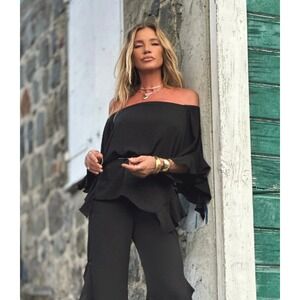 Ramona LaRue Briana Off Shoulder Blouse OS Black Ruffle Boho Top